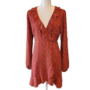 Forever 21 Wrap Around Dress - Rust w/ Black Spots - Large